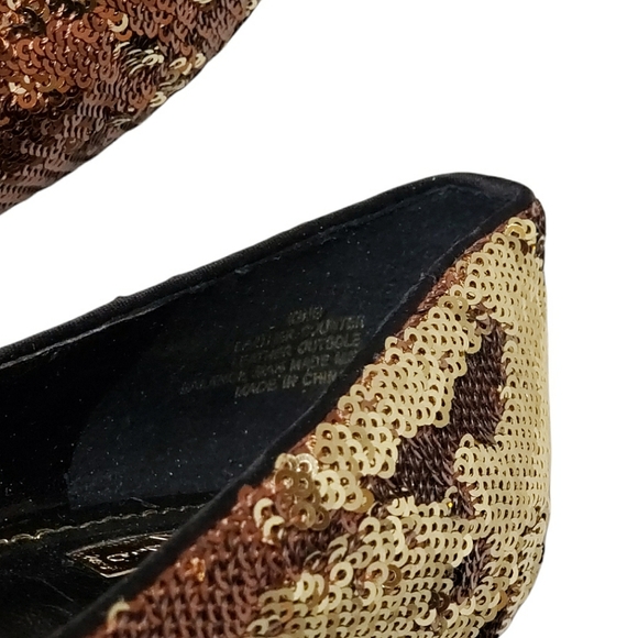 Report Signature Gold Sequins Pointed Toe Leather Platform High Heels Size 8.5 - Picture 10 of 11